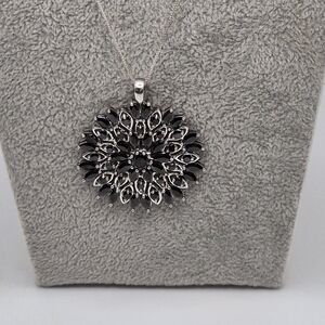 Very Elegant Black Sparkling CZ & STERLING Silver Pendant Necklace. "DL" Signed